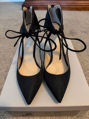 NWT Neil J. Rodgers Black Pointed-Toe Lace-Up Pumps